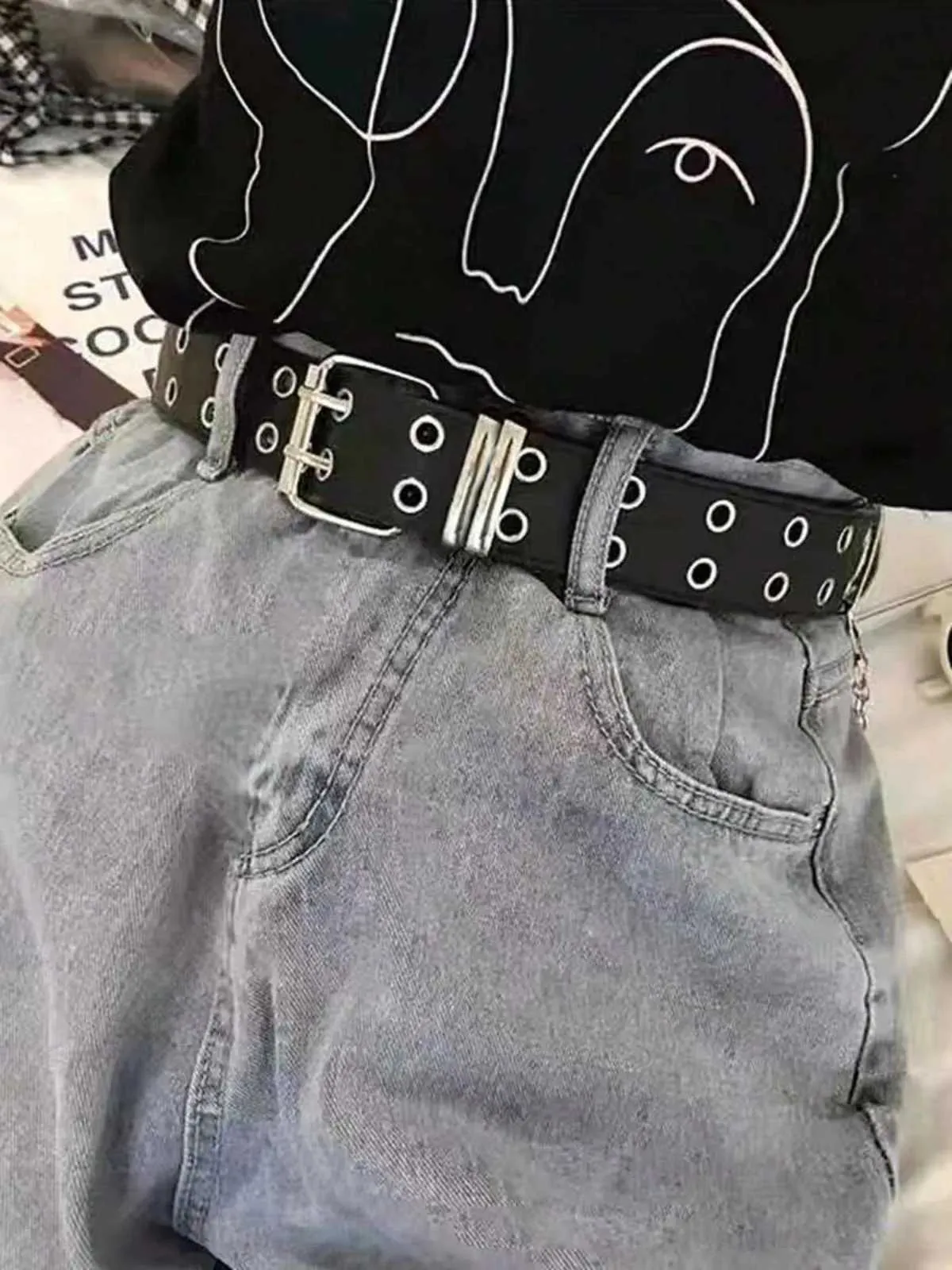 Punk Belts Mens Fashion Belt With Double Square Holes 