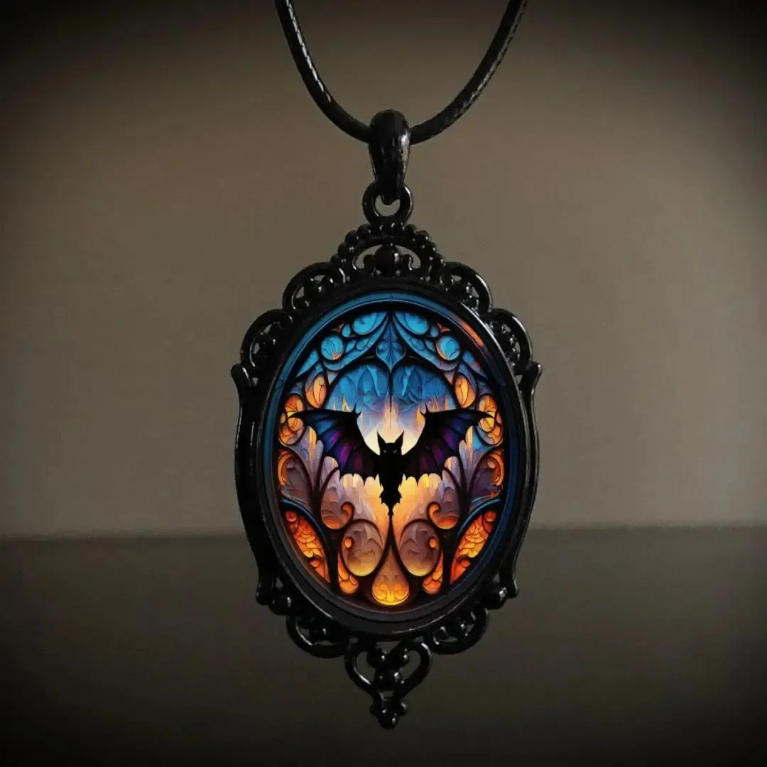 Goth Necklaces: Eerie Bat Pumpkin Pendant Mysterious Halloween
