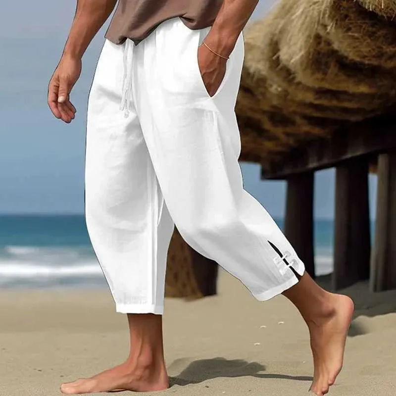 Mens Linen Beach Pants: Lightweight Summer Trousers with Side Slits Shop  Now!