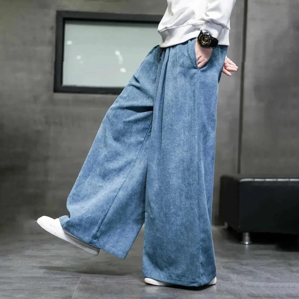 Style Mens Blue Cords Mens Wide Leg Trousers: Vintage Style