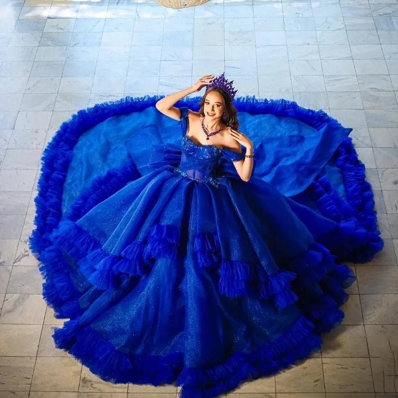 Blue Strapless A-Line Ruffles Quinceanera Dress Sweet 16 Birthday Ball Gown, DP5158