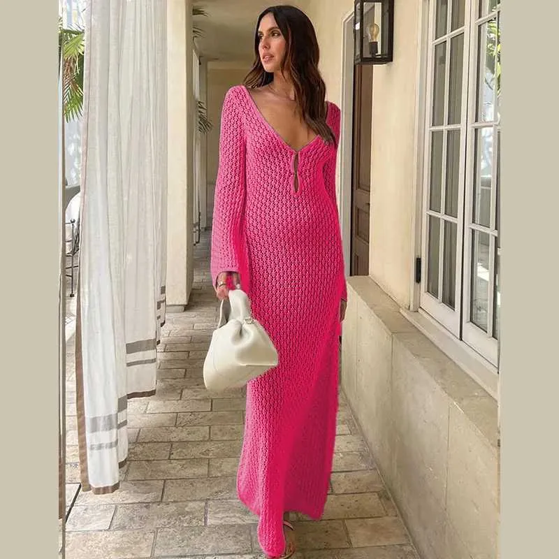 Bikin Womens Long Knit Dress Hollow Out Deep... From Jichang_store1, $12.79  In Bulk | DHgate.Com
