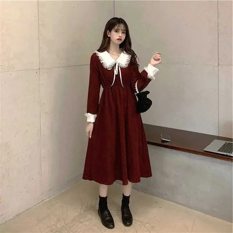 chinese dress ladies Cuteighteen Long Sleeve Plaid Dress for Women Vintage Peter Pan Collar  Casual A Line Button Elegant Shirt Dress Spring (as1, Alpha, m, Regular,  Regular, Brown) at Amazon Women's Clothing store main image 1
