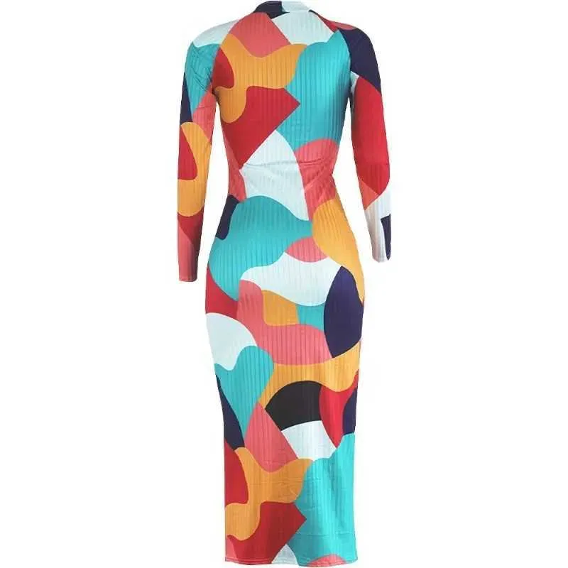 Plus Size Autumn Bodycon Geometric Maxi Dress with Hollow Out Print for Women - Elegant Party Night Club Wear (M240924) Plus Size Autumn Bodycon Geometric Maxi Dress with Hollow Out Print for Women - Elegant Party Night Club Wear (M240924)
