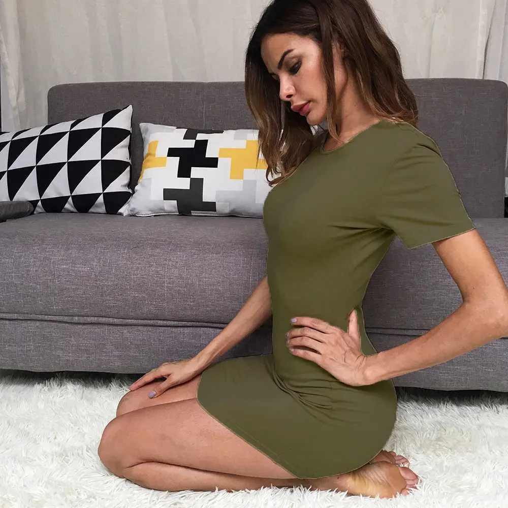 Womens Green White Solid Chiffon Bodycon Short Sleeve Floor-Length Dress  from Dhgate Basic & Casual Dresses - price 24.62