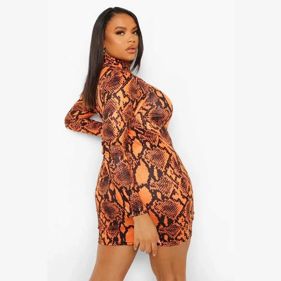 chinese dress ladies Snakeprint Flare Leather Maxi Dress 4