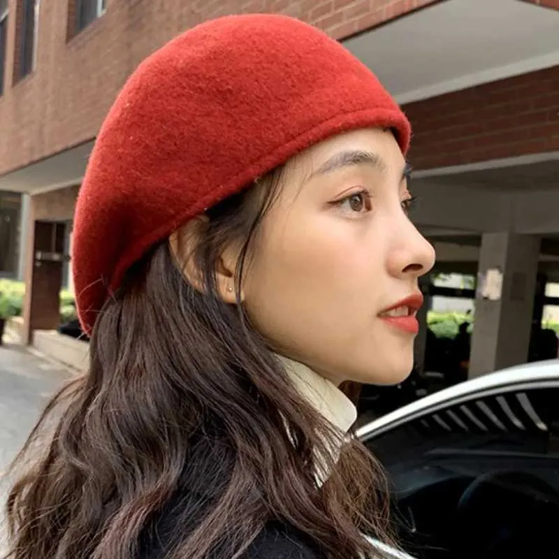 Mens Wool Beret Hat - Reversible, Short Brim, Flat Roof