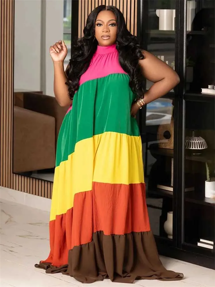 Elegant Plus Size Maxi Dress with Bandage Style and Loose Fit