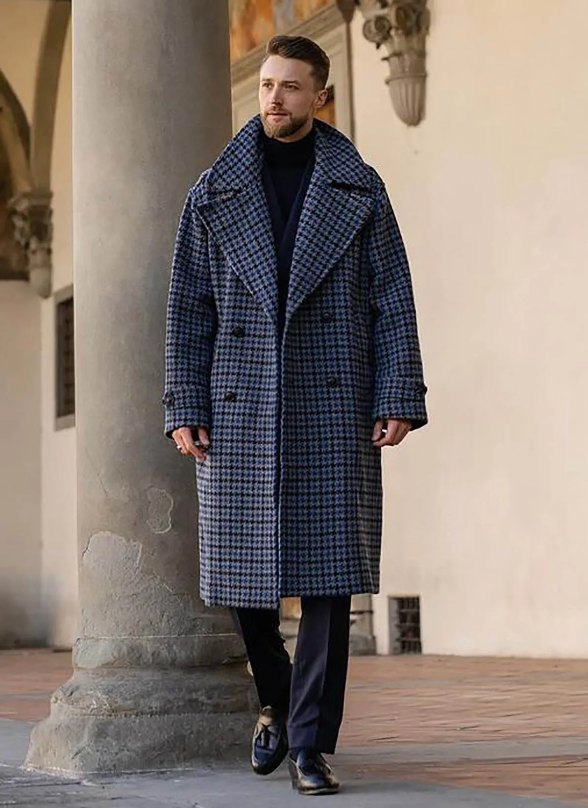 Custom-made Houndstooth Wool Blend Men's wool overcoat Custom-made Houndstooth Wool Blend Men's wool overcoat