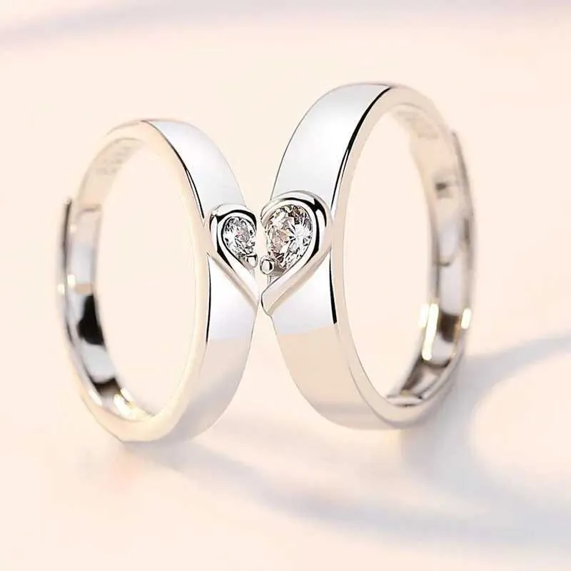 Matching Couple Rings Set Punk Love Heart Zircon Wedding Bands for Him  Her