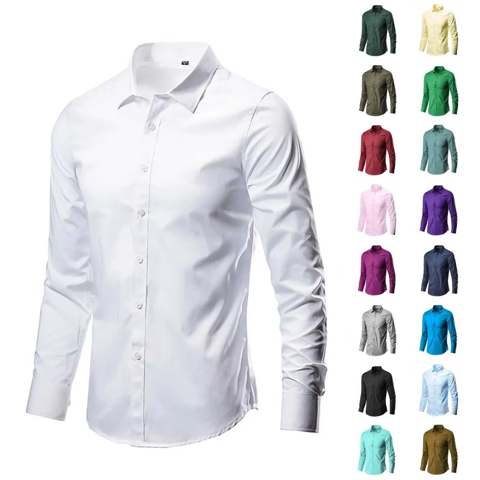 Slim Fit Blue Button-Up Shirt for Men - Ultra-Thin, Easy Care, Formal Business