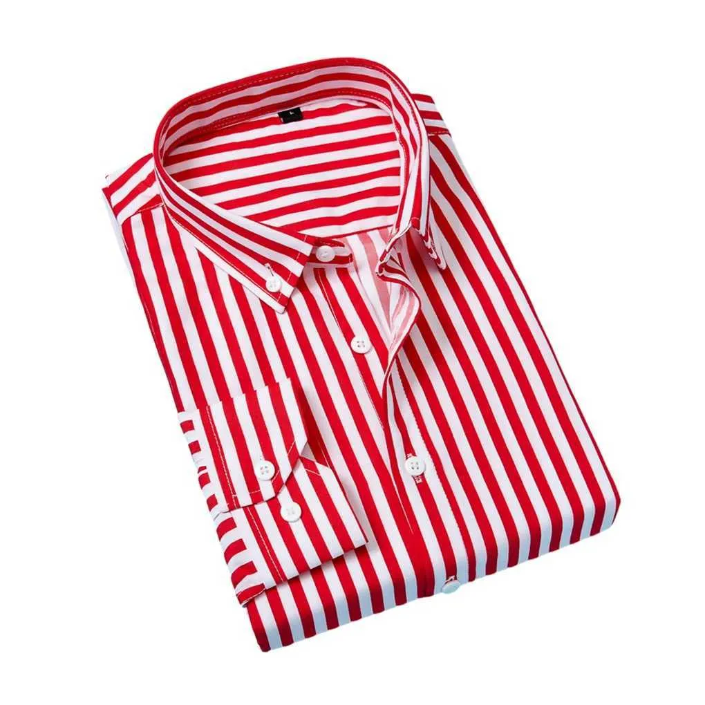 Men's Red Striped -On Business Shirt with T Shirt - Autumn Formal Short (CL240926)