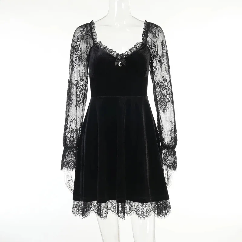 Gothic Velvet Mini Dress With Sheer Lace Sleeves &... From Eshinestore,  $14.46 | DHgate.Com