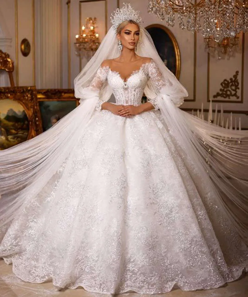 vintage lace chiffon wedding dress bridal dresses lace vintage Chiffon Lace Vintage Wedding Dress with Long  Sleeves-parroquiadesanalbertomagno.com
