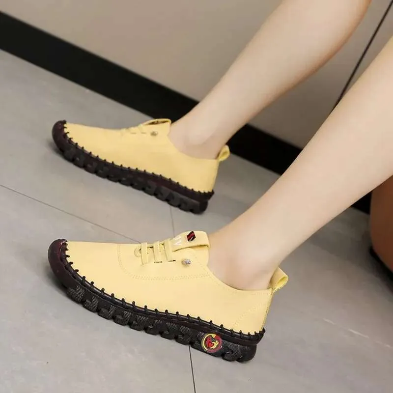 Sneakers Women Shoes Loafers Lace Up Leather Flat New Spring 2024 Casual Comfortable Mom Shoe Mujer atos Chaussure Femme