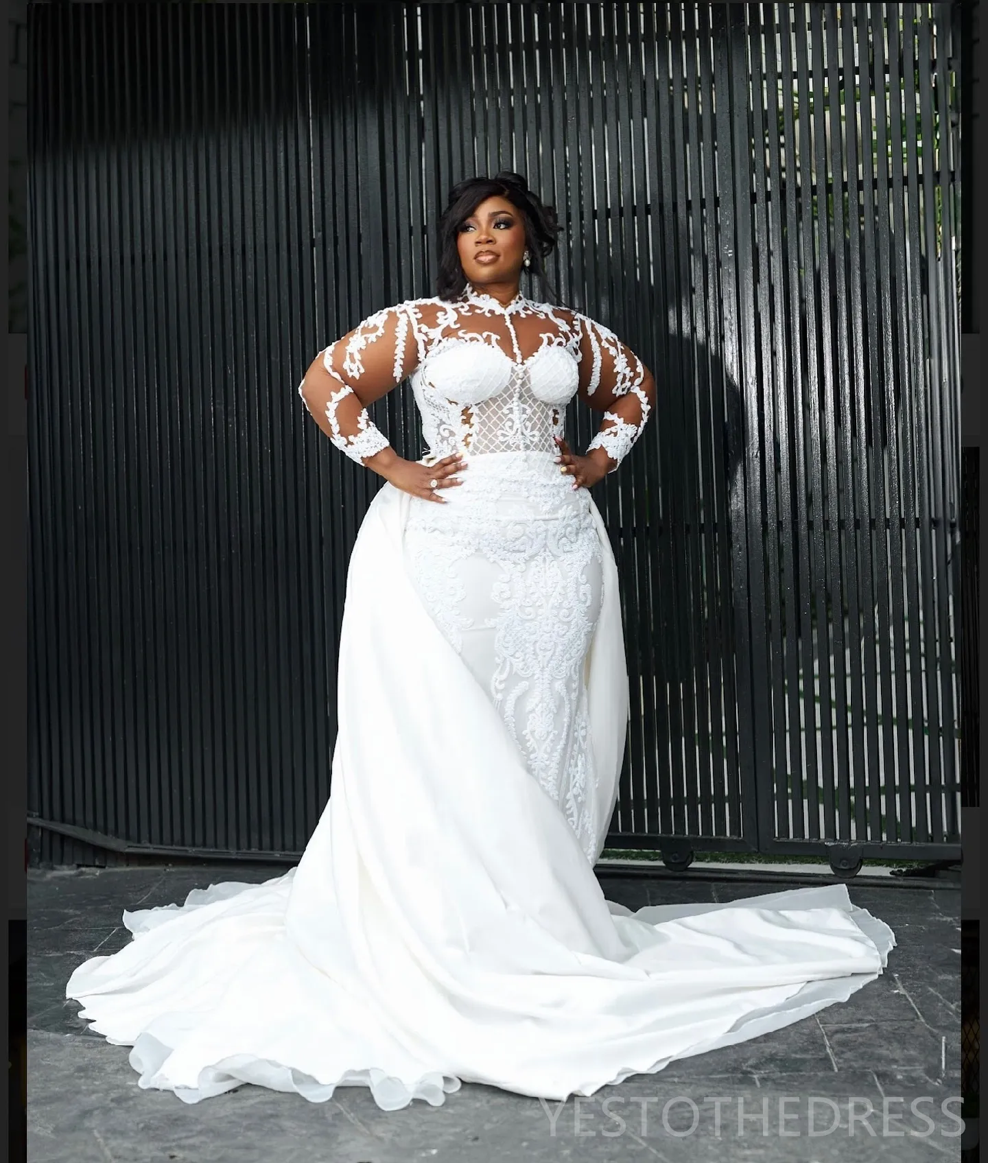 Plus Size White Plus Size wedding outfits with Detachable Train, High Neck, Long Sleeves, Beaded Lace, Tiered Tulle - Black Bridal Gown for Women ( Plus Size White Plus Size wedding outfits with Detachable Train, High Neck, Long Sleeves, Beaded Lace, Tiered Tulle - Black Bridal Gown for Women (