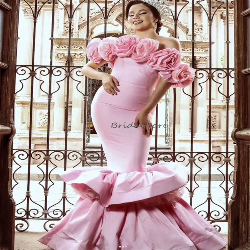 chinese dress ladies Pink Mermaid 3D Flower Lace Applique Prom Dress with Spaghetti Strap F –  Viniodress main image 0