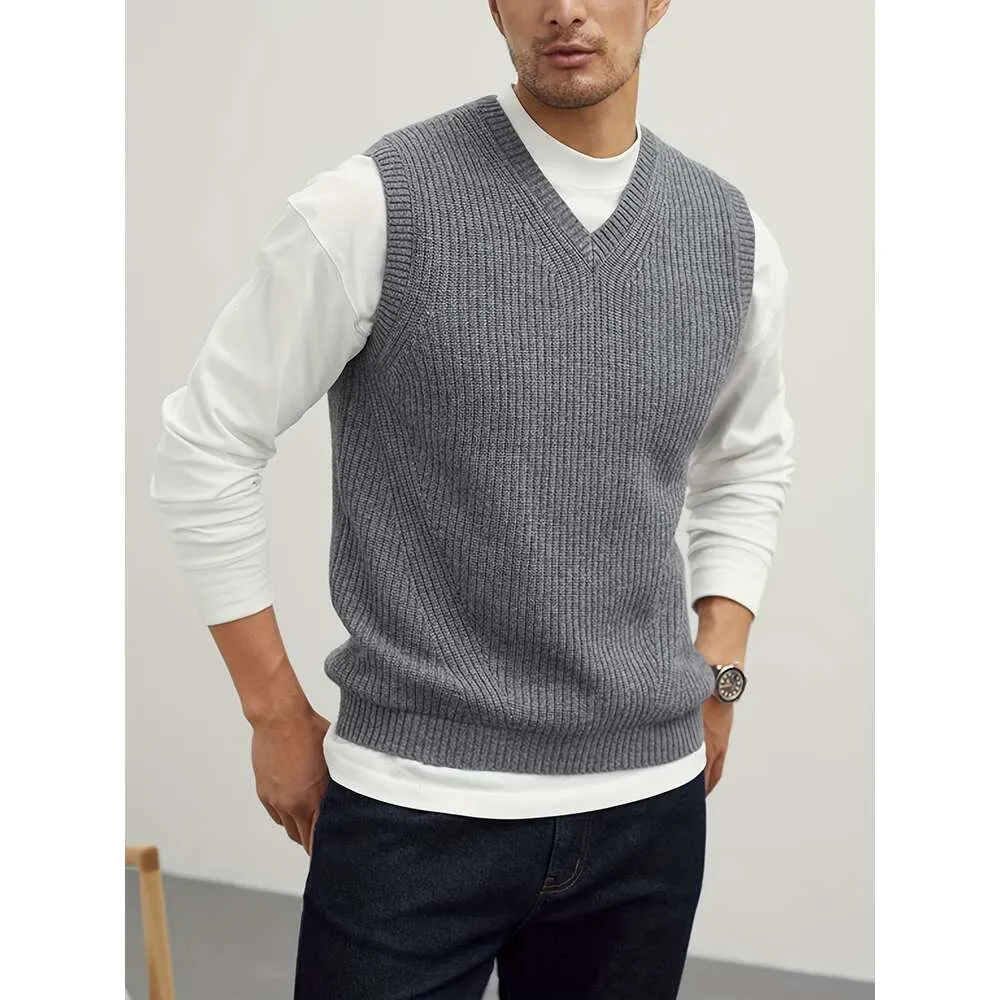 Mens V Neck Sweater Pullover Solid Color Sleeveless Sweaters Vest