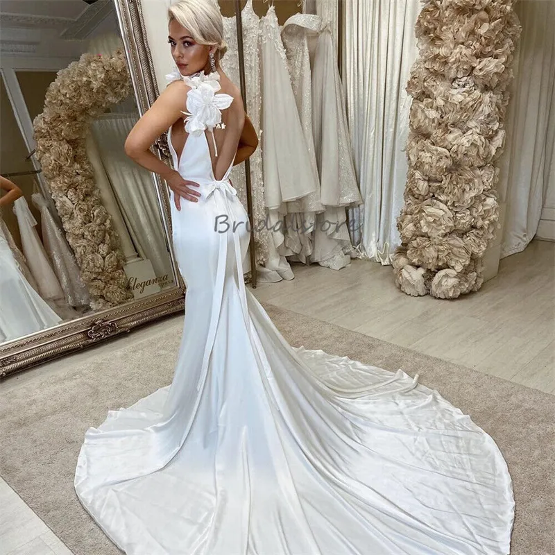 rustic mermaid wedding dress Chic Mermaid Scoop Short Sleeve 3D Floral Lace Rustic Wedding Dress HK SELINADRESS