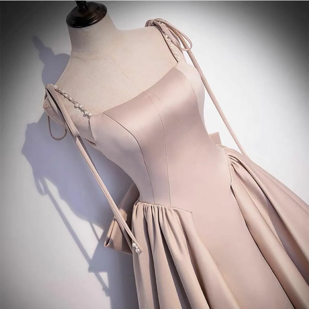 boho maternity maxi dress Off Shoulder Pink Satin Long Prom Dress with Pockets, Off the Shoulder   abcprom