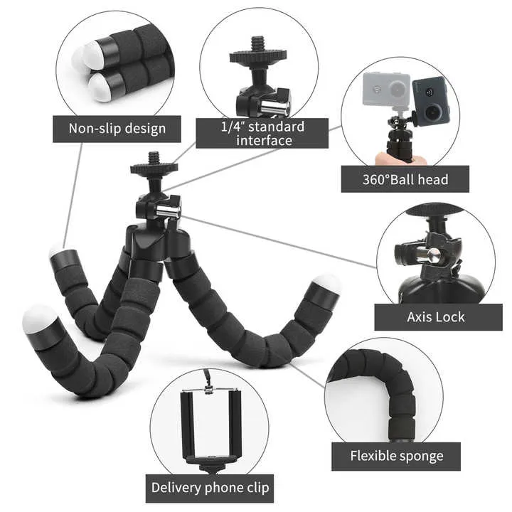 Treppiede Flessibile Octopus Per Telefono E Fotocamera – Gambe Regolabili, 1/4", Leggero E Portatile
