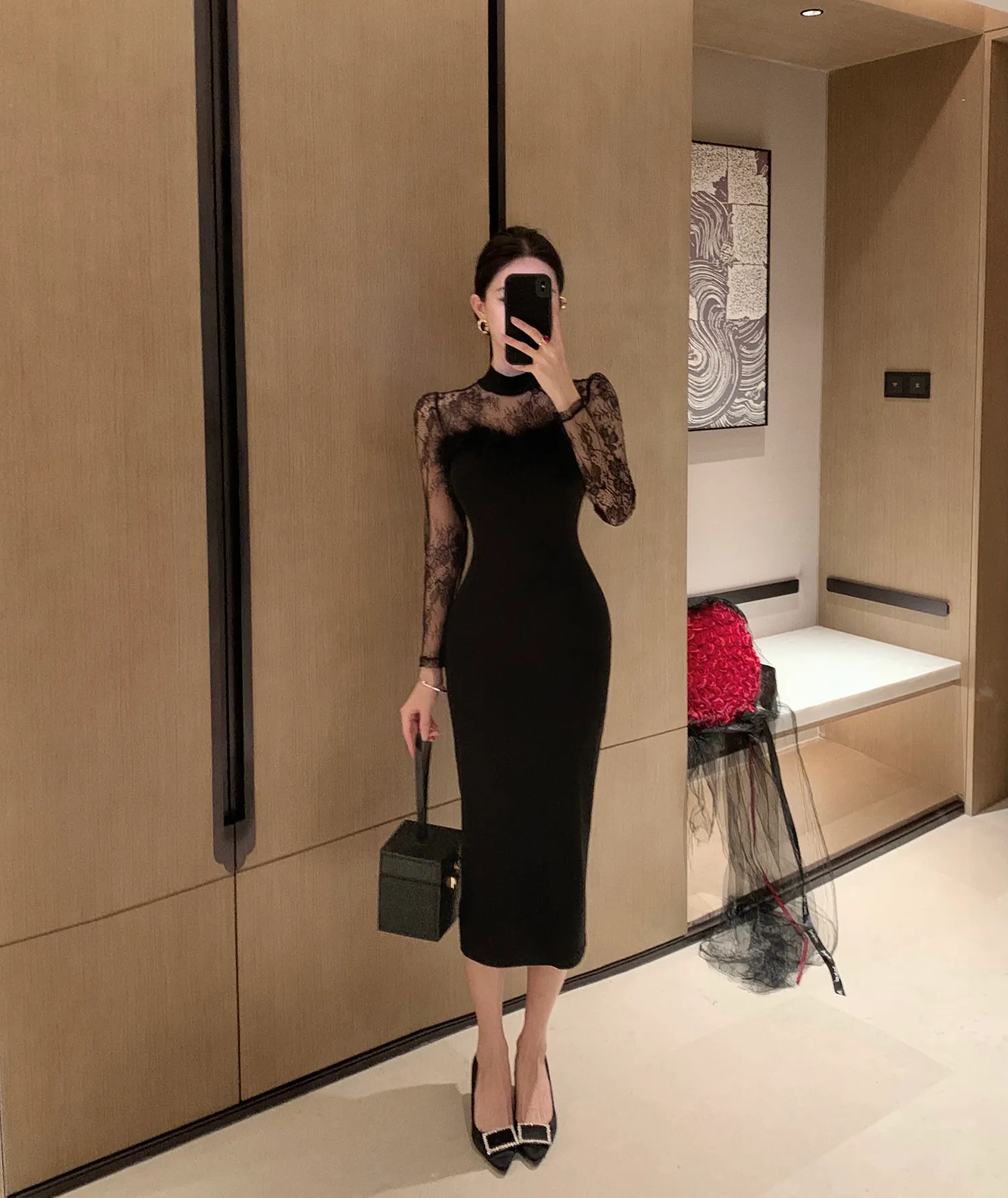 white christmas dresses Grey Midi Dress Long Sleeve Bodycon Ribbed main image 0