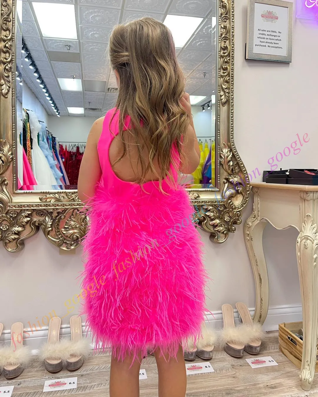 Pink Feather Dress Kids Baby Kids Pageant Dress 2024 Hot Pink - Main Image