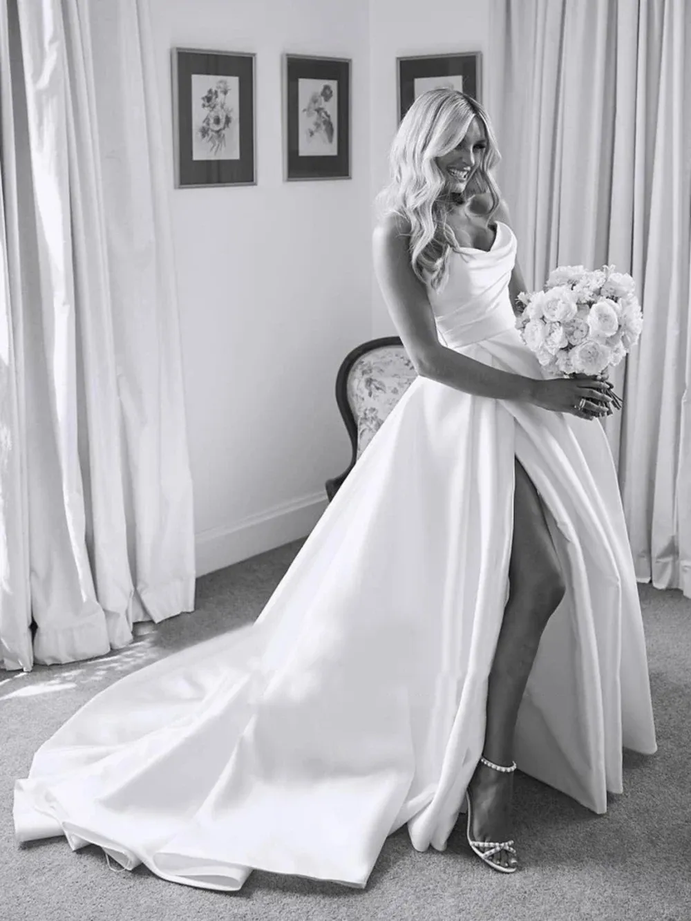 Country c Satin a line wedding ss with Side Split, Pleats, Sweetheart Neckline, Sleeveless Design, and Court Train in Ivory and Country c Satin a line wedding ss with Side Split, Pleats, Sweetheart Neckline, Sleeveless Design, and Court Train in Ivory and