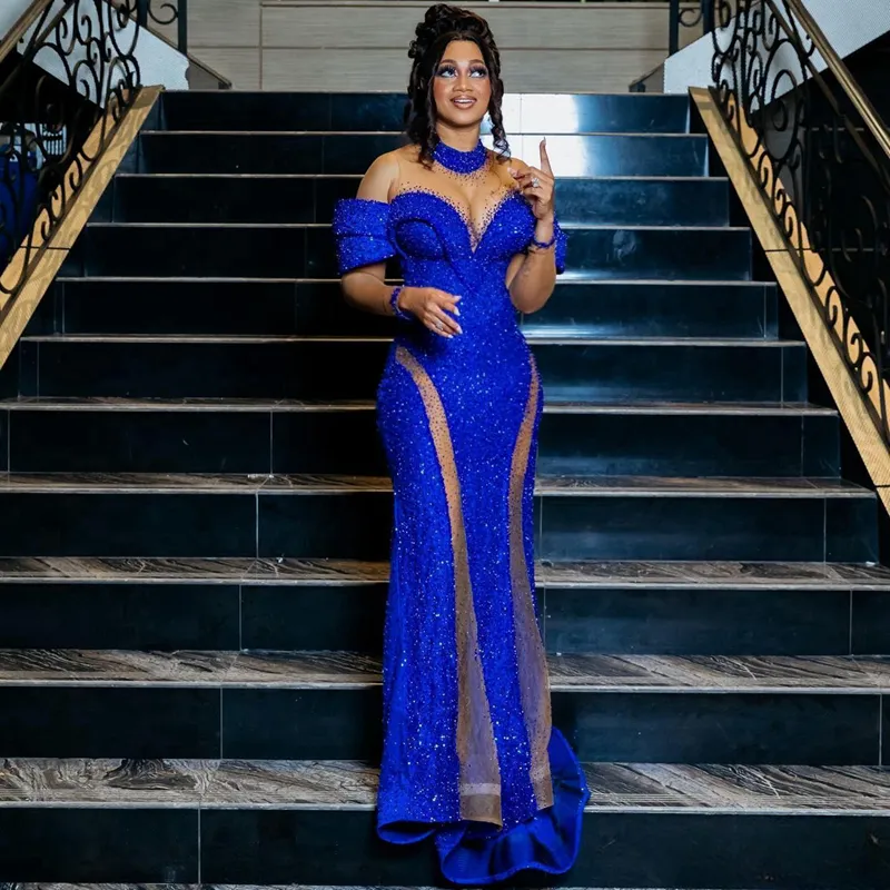 DHgate.com:Plus Size Prom Long Royal Blue Mermaid High Neck Illusion Beaded  Formal Evening Dresses for Black Women Birthday Party Dress Engagement Gowns:Wedding  , Party \u0026 Events