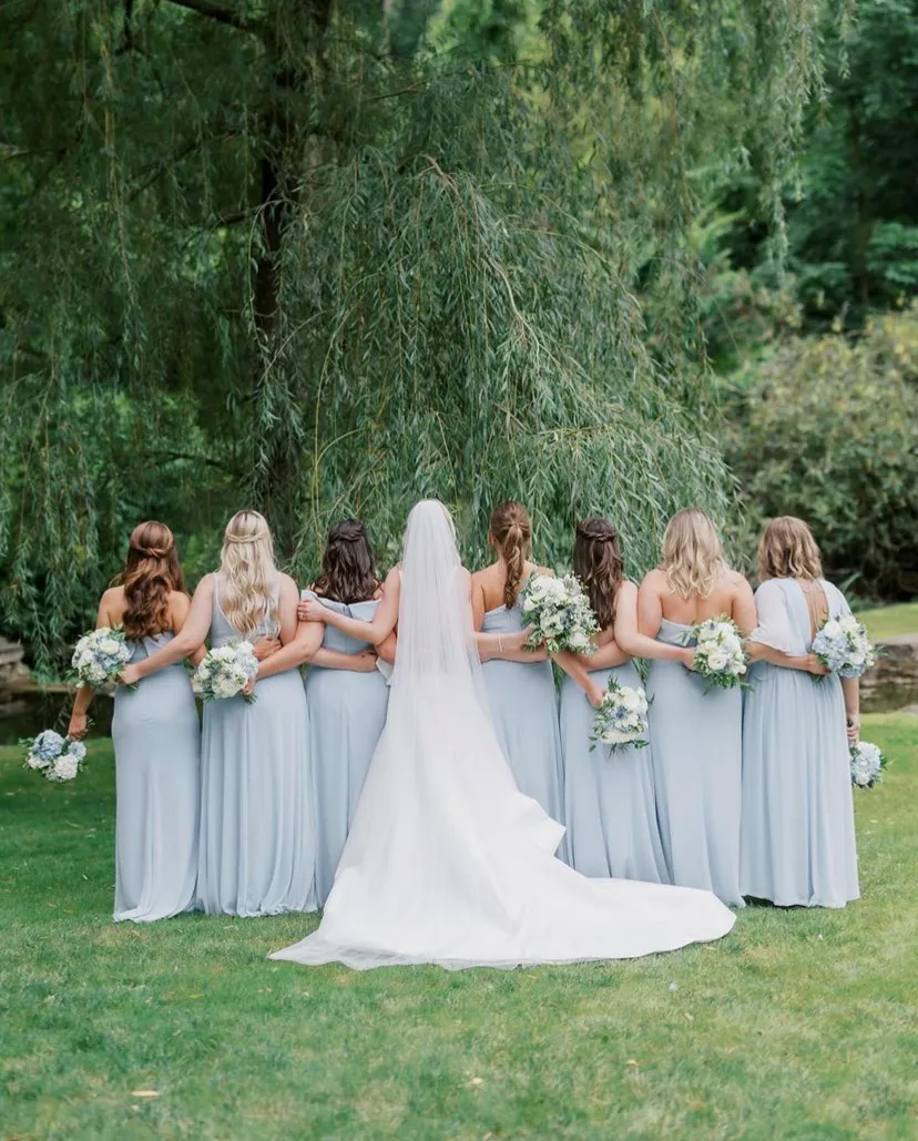Light Blue Chiffon A-Line Bridesmaid Dress with Sweep Train and Short  Sleeves for Spring from Dhgate Bridesmaid Dress - price 80.51