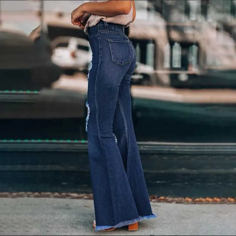 Women's Jeans Women's Flare Bell Bottom Jeans Destroyed Ripped Flare Denim Pants 70S Outfits For Women Pantalon Chic Jeans Elastique FemmeL240105