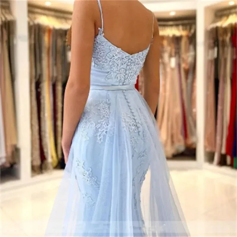strapless open back dress Lace Sweetheart A Line Light Blue Prom Dress JTA9451 main image 0