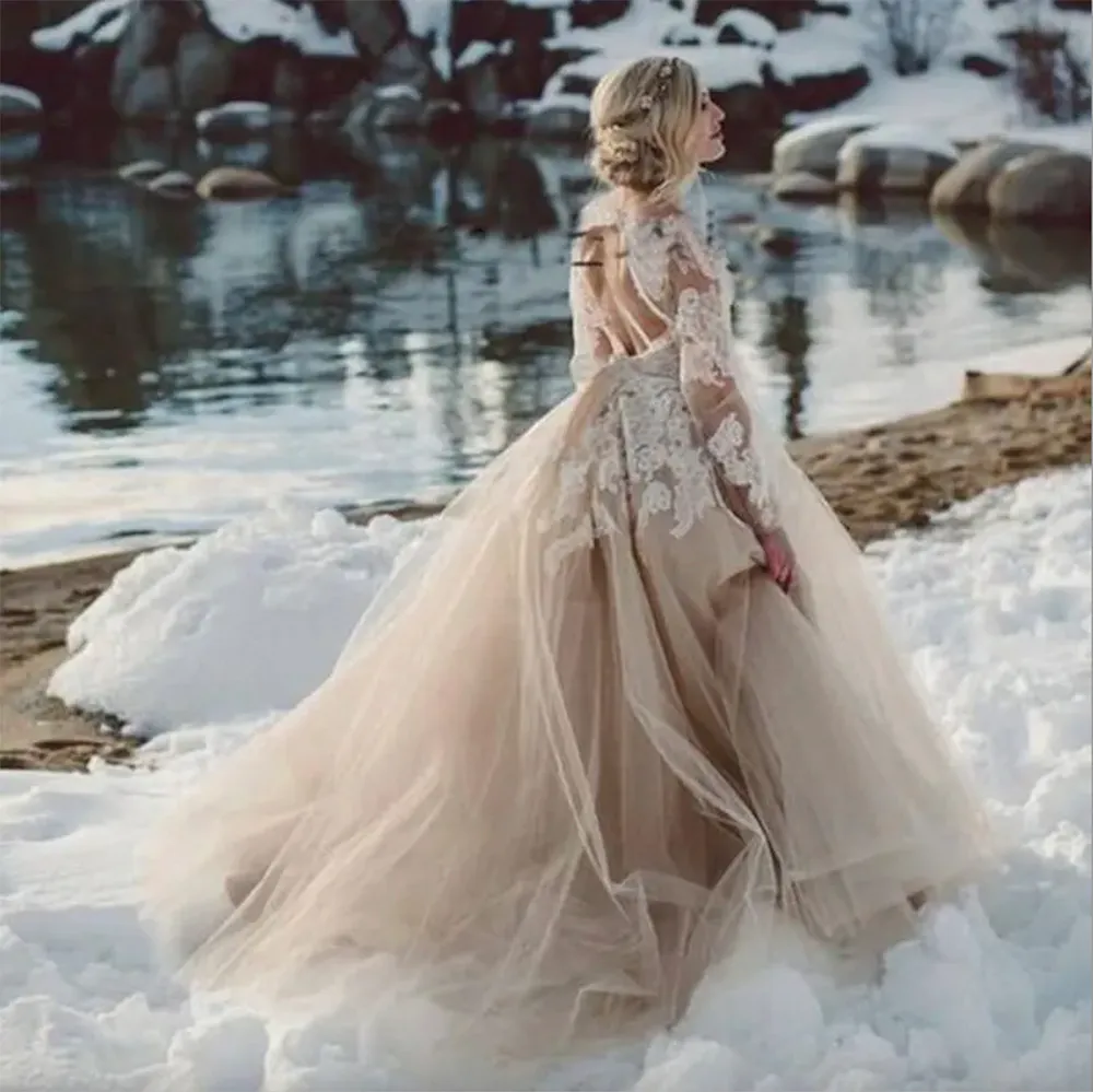 Champagne Lace Long Sleeve Beach Wedding Dress with Tulle Backless Mermaid  Silhouette from Dhgate A-Line Wedding Dresses - price 209.43