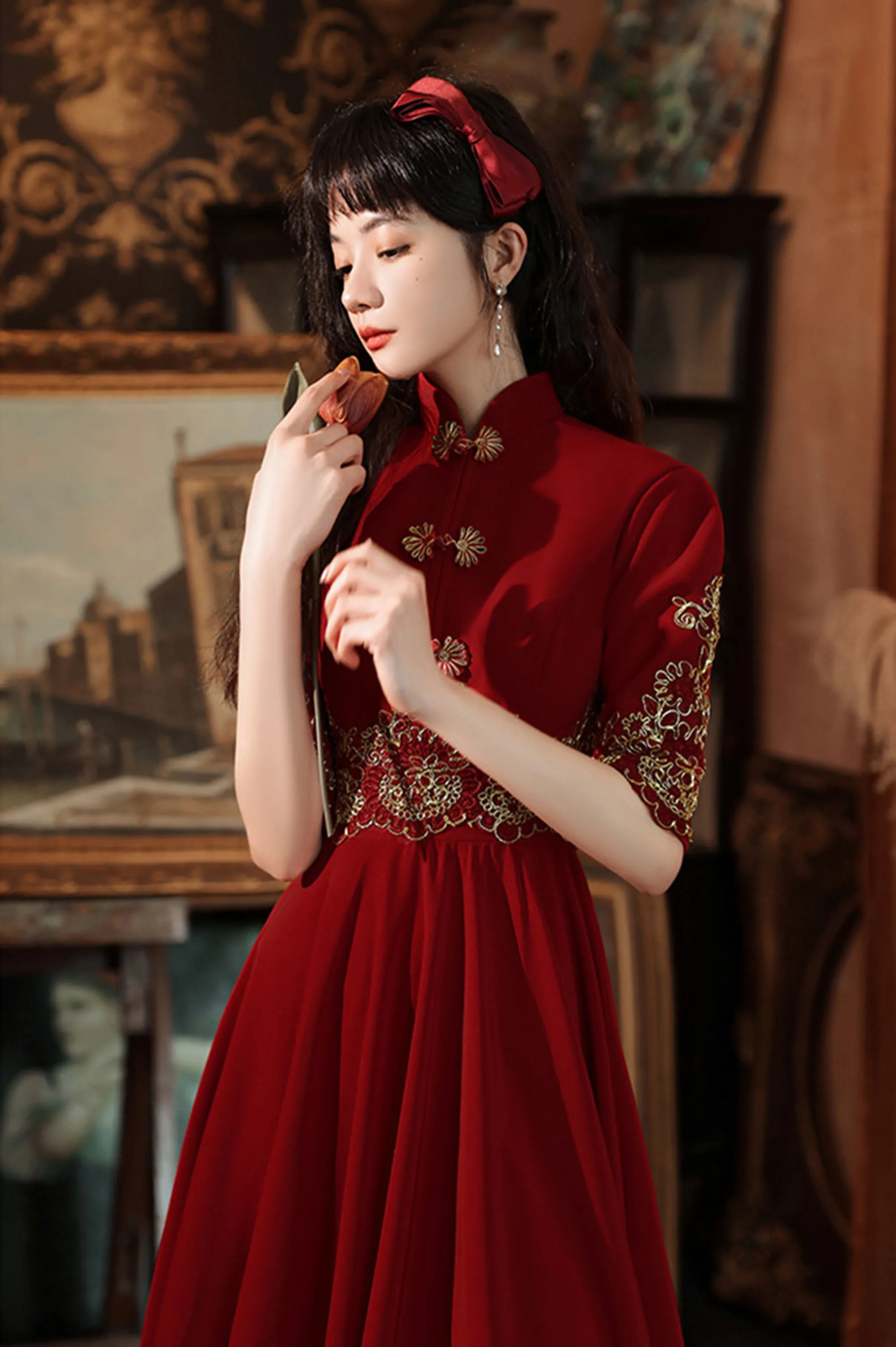 traditional chinese formal dress Formal Gold Cheongsam