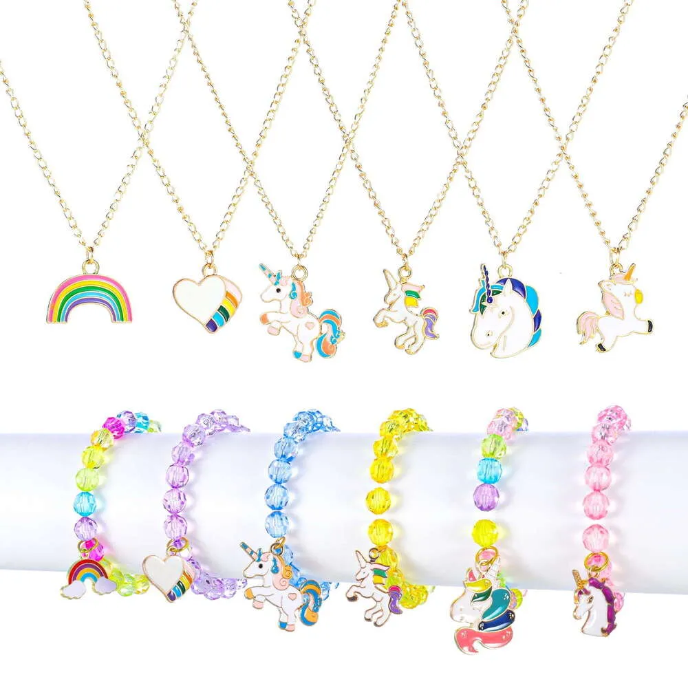 DHgate Multicolor Unicorn Heart Star Rainbow Charms Necklaces Bracelets Set for Girls Kids Jewelry Pretend Play Party Favors Baby Kids Maternity