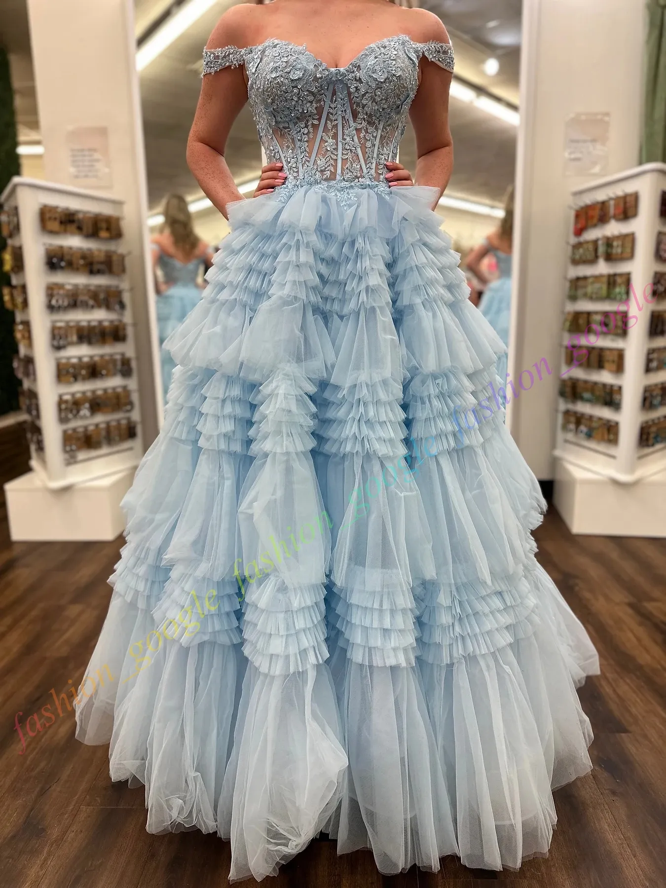 Tulle Ruffle Formal Party Dress 2k25 Lace Applique Corset Bodice