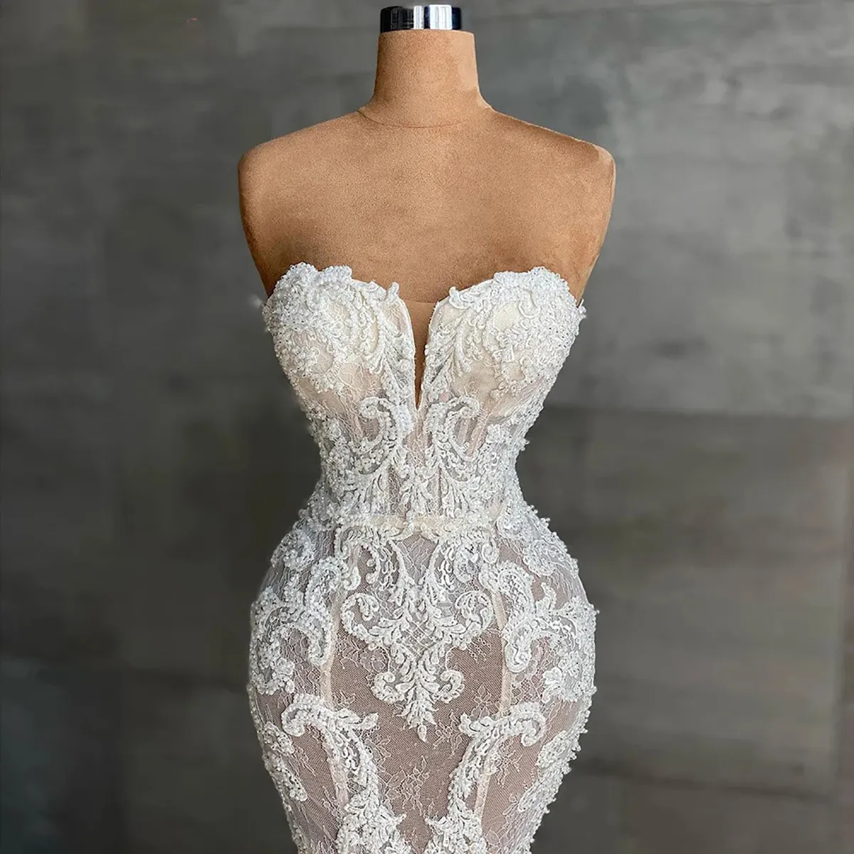 Open Back Gray Sweetheart See Through Lace Appliques Wedding Dress Open Back Gray Sweetheart See Through Lace Appliques Wedding Dress