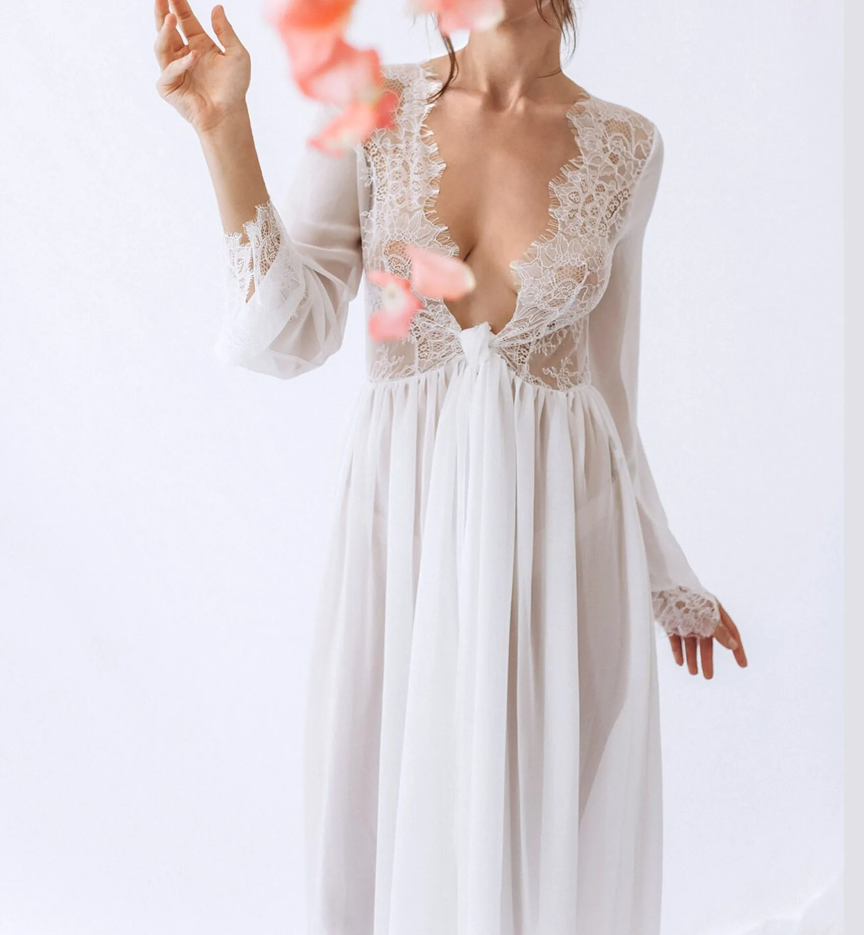 yomoko sexy deep v neck long sleeve lace beach dress Kaya Tie Strap Maxi Dress main image 0