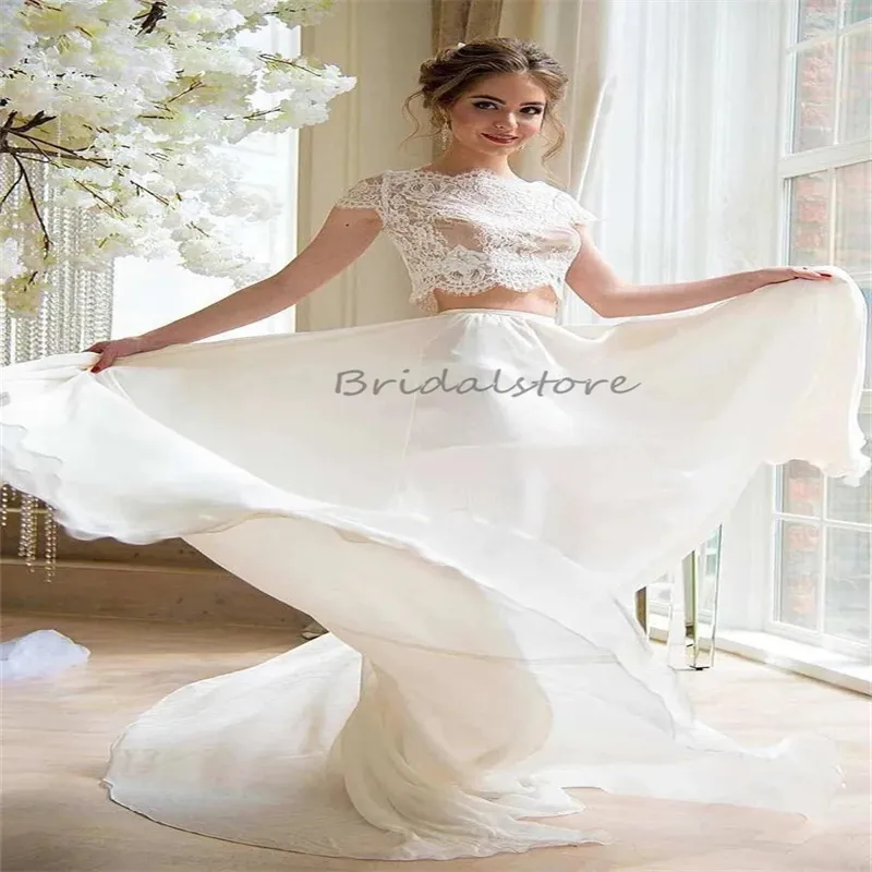 Rustic Country Two Pieces Wedding Dress O Neck Cap... From 77,88  | DHgate