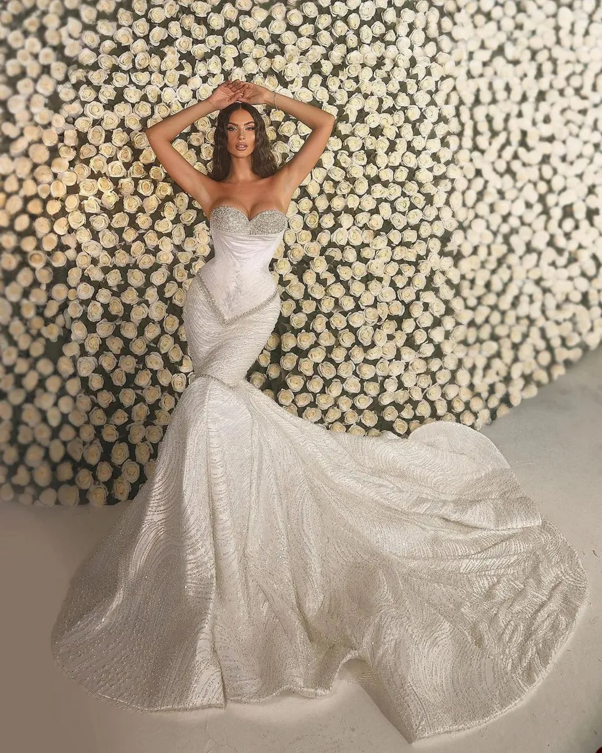 wedding dress sequins beads Stock Sale! Ivory crystal beaded fitting trumpet wedding dress with sp   Ting's Bridal Collection