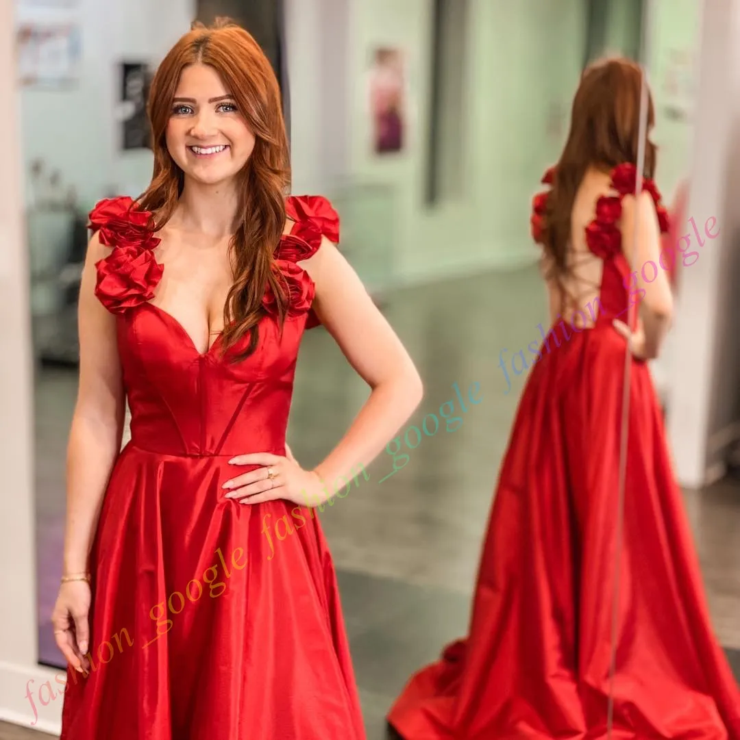 Taffeta Formal Party Dress 2k25 Rosette Straps Corset Lady Pageant Prom  Evening Event Special Occasion Gala Cocktail Red Carpet Runway Gown  Photoshoot ...
