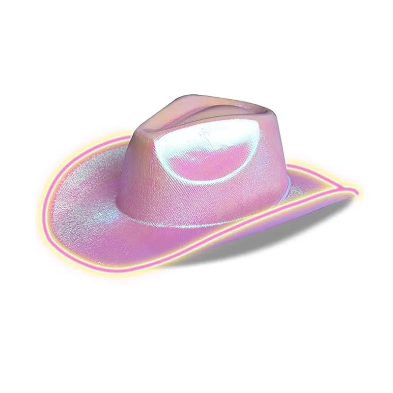 Chapeau Cowboy LED Lumineux – Bords Clignotants – Piles AA – Déguisement Disco Western