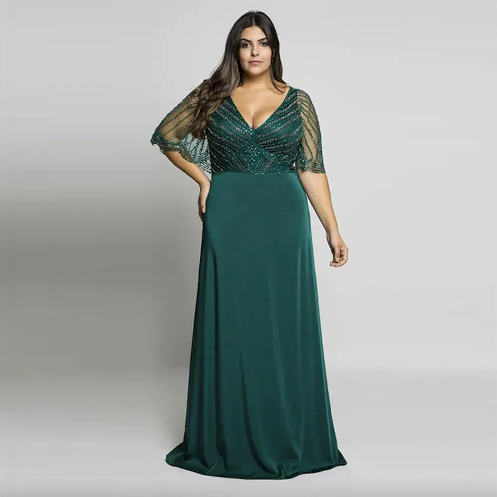 Hunter Green Plus Size Prom Dress - Elegant V-Neck Evening Gown with  Beading & Wrap Detail, A-Line Formal Long Dress from Dhgate Plus Size  Special Occasion Dresses - price 68.46