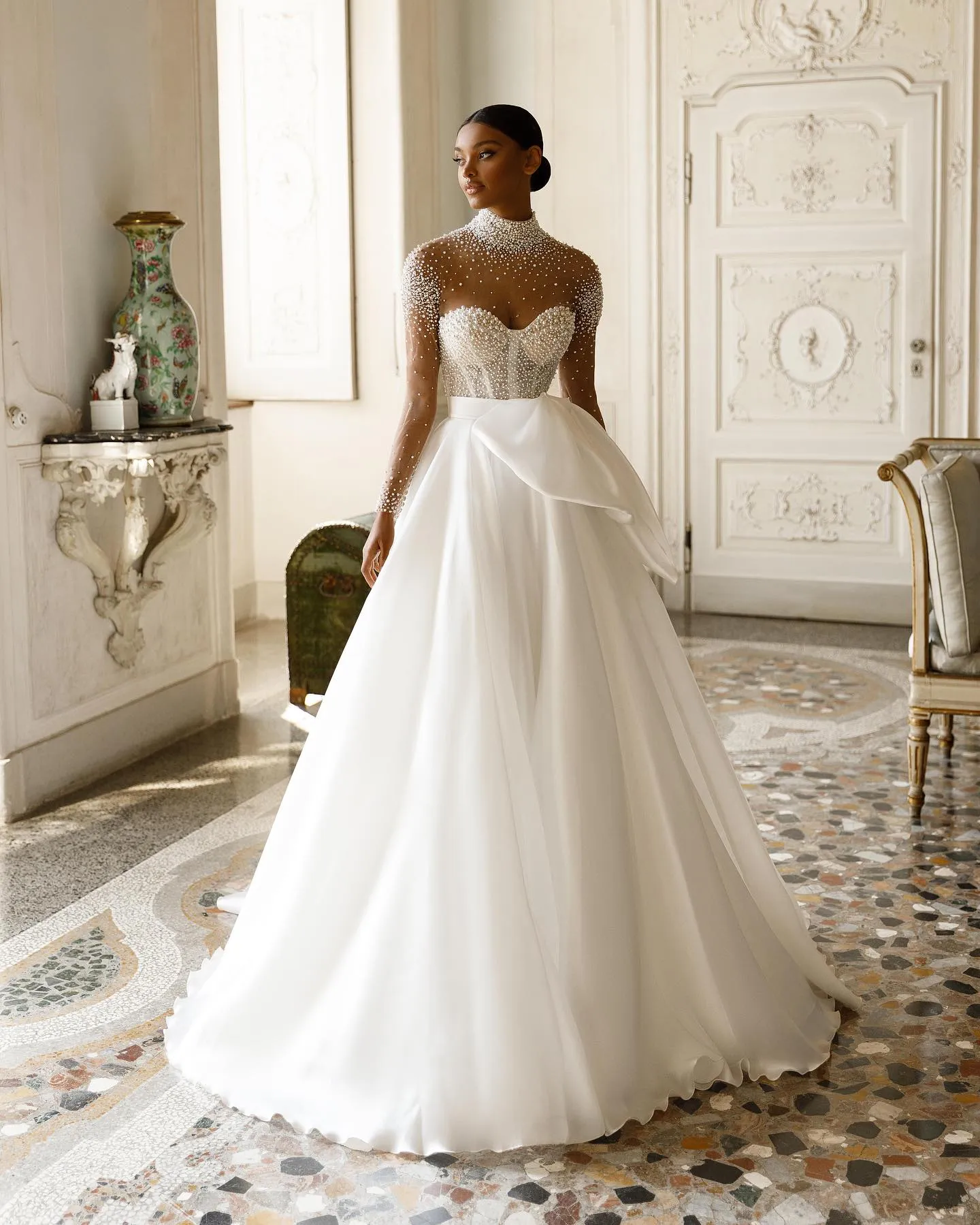 Wedding dress sash satin bow crystals sparkly elegant brand new great condition High Neck Bridal Gowns: Elegant A Line Pearl Wedding Dress  main image 2