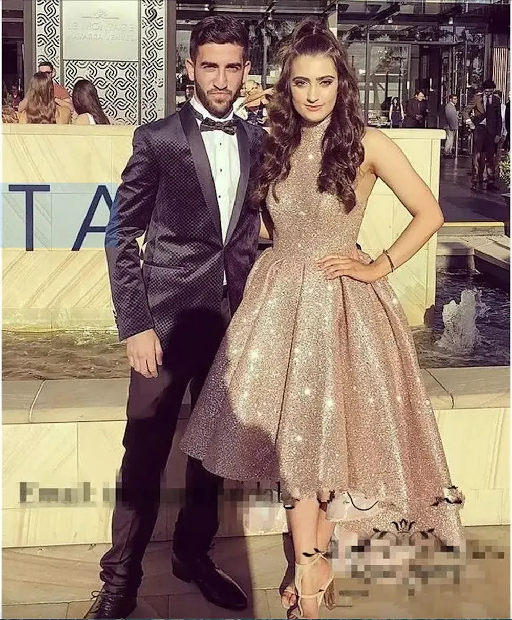 Custom Plus Size Rose Gold Halter High Low Glitter Short Prom Tai Pink Formal Dress For Homecoming And Graduation Parties From Missbeautydress 109.12 DHgate.Com