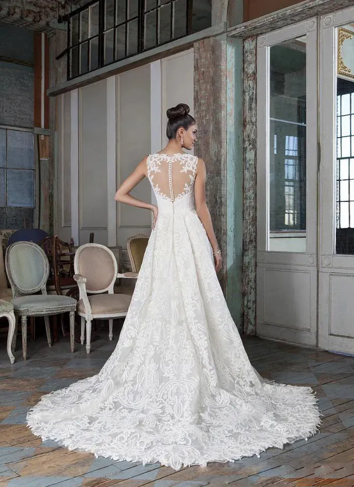 chinese dress ladies Ivory Lace Short Sleeve See Through Top High Low Fashion Wedding Dress –  AlineBridal