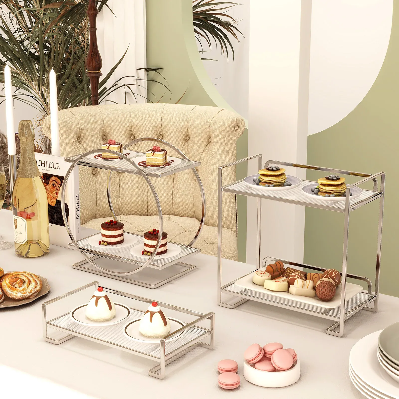 13PCS Metal 3 Tier Cake Display Stand Cupcake Dessert Serving Trays Centerpiece for Party Gold