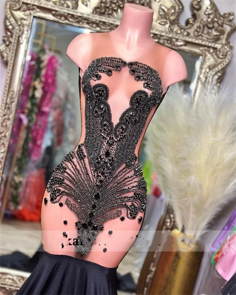 Black Rhinestone Gown Satin Trumpet Sleeveless Sweep Train Dress with  Zipper Back from Dhgate Prom Dresses - price 285.02