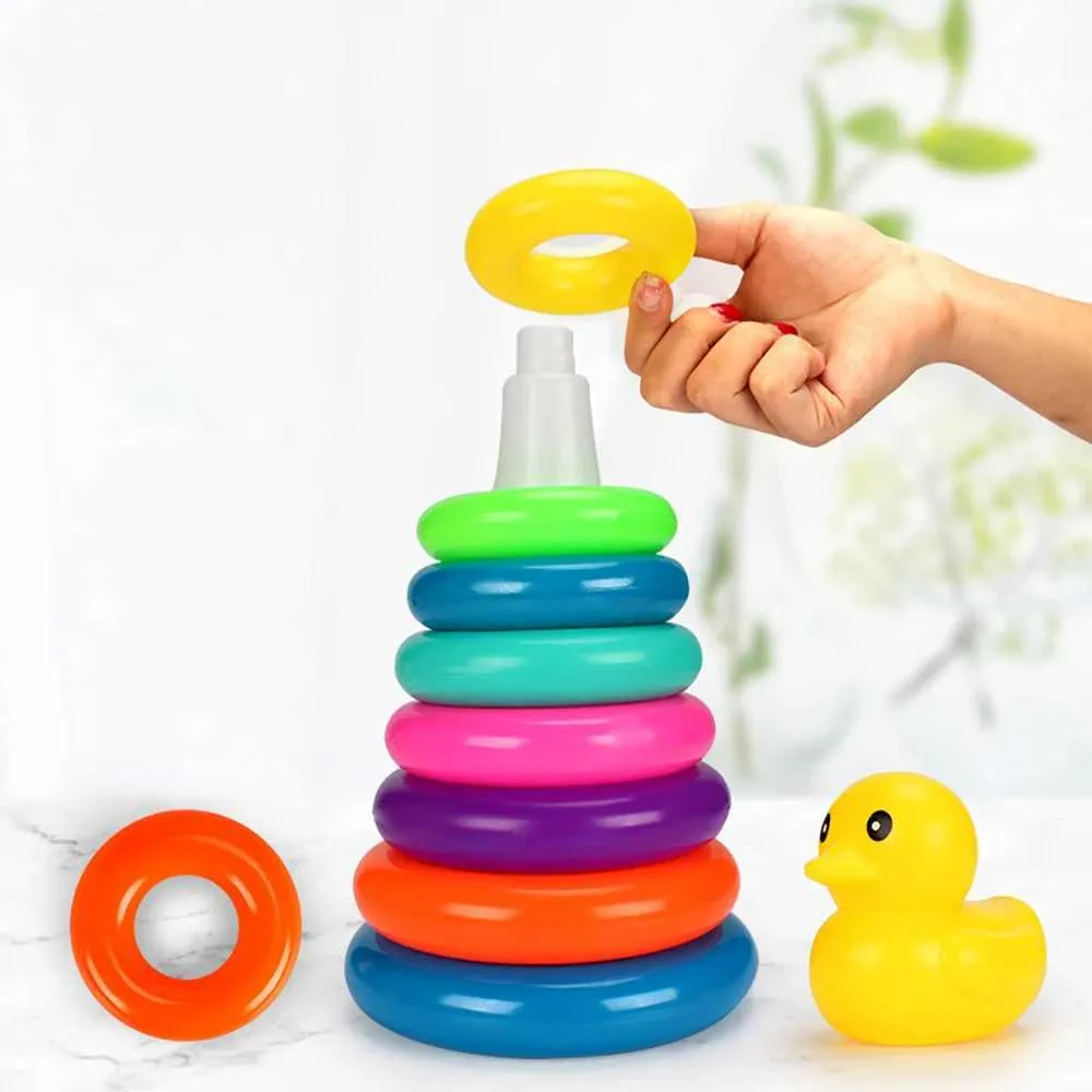 Rainbow Animal Tower Stacking Circle Nesting Circle Toy Baby Early Childhood Education Puzzle Ring Toy Kids Toys