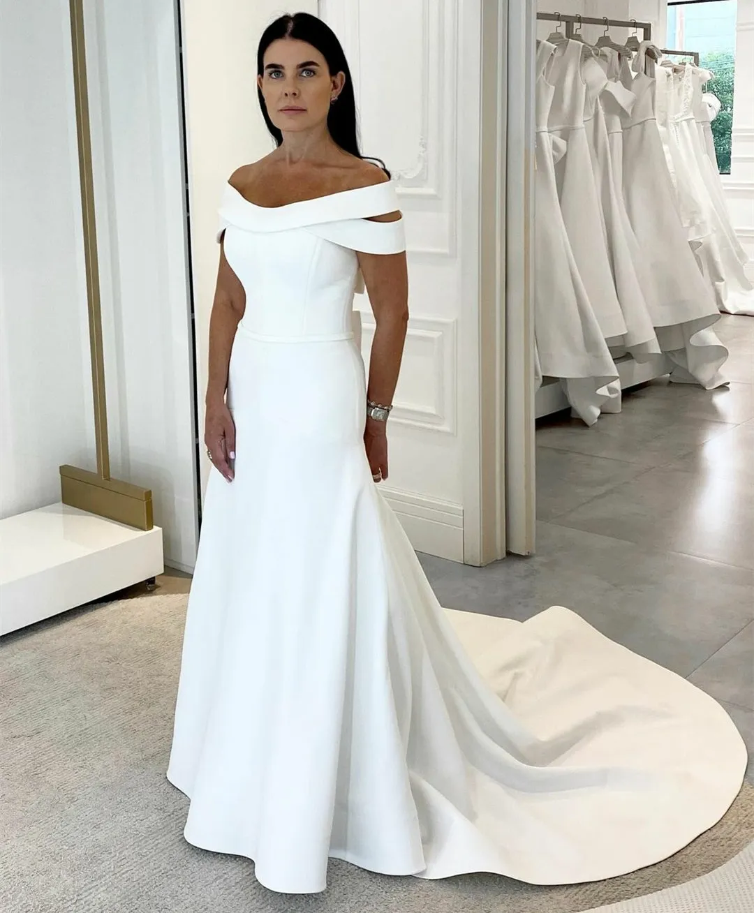 Classy Long Bateau Neck Crepe Wedding Dresses With... From Dyy_dress88,  $71.7 | DHgate.Com